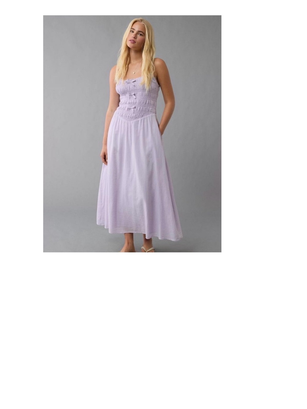 American Eagle Outfitters Lavender Smocked Linen Maxi Dress